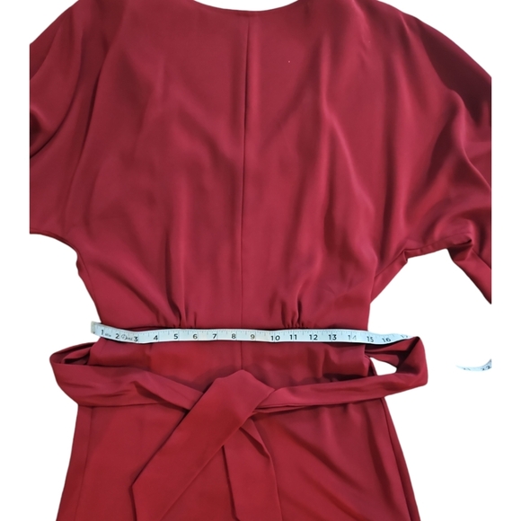 Gianni Bini Loose 3/4 Sleeve Belted Wide Leg Pant Busines Holiday Red Jumpsuit - Picture 7 of 11